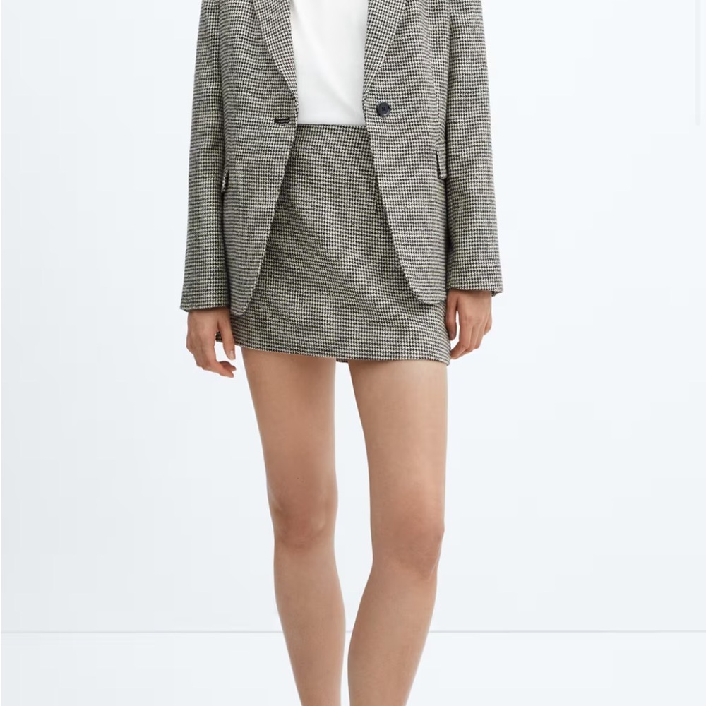 Mango Black and White Checkered Mini Skirt